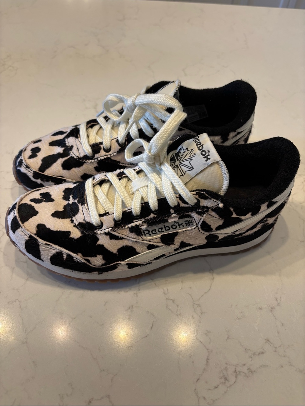 Reebok Women’s Cow Print Classic AZ Legacy Sneakers - Black & White 7.5 🐄